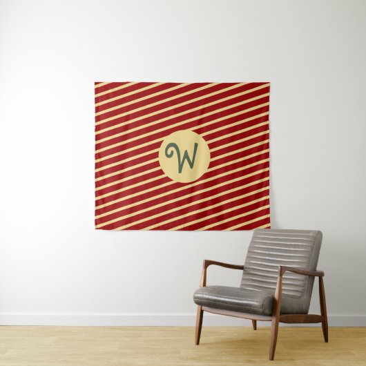 Monogrammed  Golden Stripes op rood Wandkleed (In Situ (horizontaal))