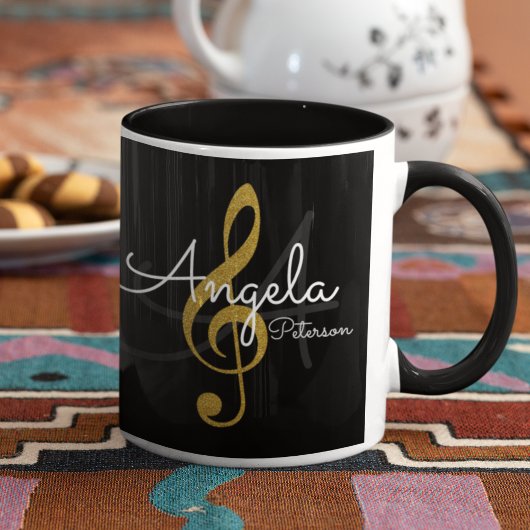 Monogrammed Golden Treble Clef, Music Black Mok