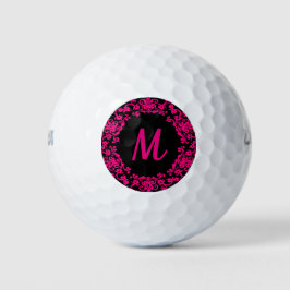 Monogrammed Golf Ball Girly Zwart & Bright Pink Golfballen