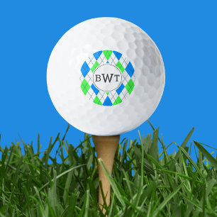 Monogrammed Golf Balls   Blue Green Argyle Pattern Golfballen