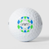 Monogrammed Golf Balls | Blue Green Argyle Pattern Golfballen (Voorkant)