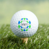 Monogrammed Golf Balls | Blue Green Argyle Pattern Golfballen (Insitu Shirt)