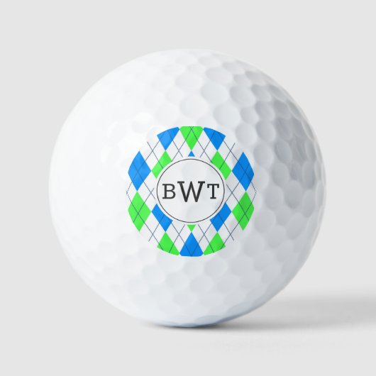 Monogrammed Golf Balls | Blue Green Argyle Pattern Golfballen (Voorkant)