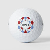 Monogrammed Golf Balls | Blue Red Argyle Pattern Golfballen (Voorkant)
