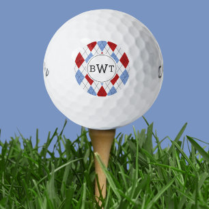 Monogrammed Golf Balls   Blue Red Argyle Pattern Golfballen