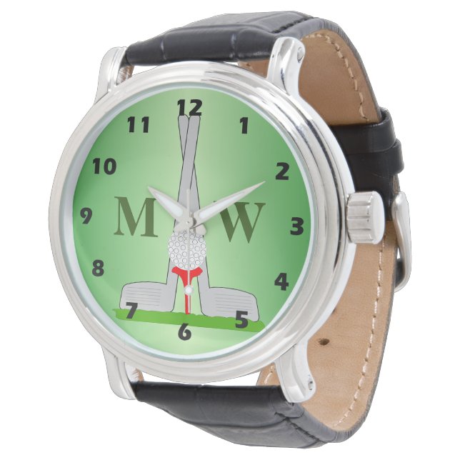 Monogrammed Golf Design Horloge (Gekanteld)