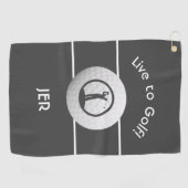 Monogrammed Golf Player Sports Quote Dark Grey Golfhanddoek (Horizontaal)
