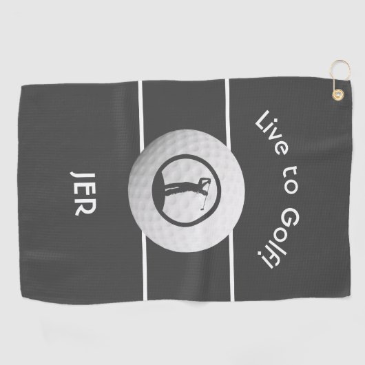 Monogrammed Golf Player Sports Quote Dark Grey Golfhanddoek (Horizontaal)