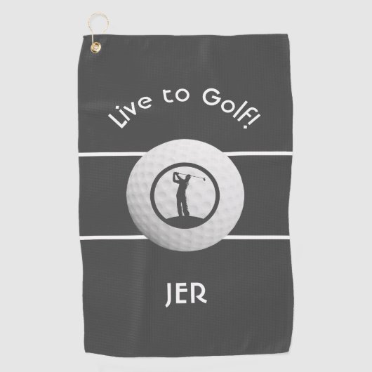 Monogrammed Golf Player Sports Quote Dark Grey Golfhanddoek (Voorkant)