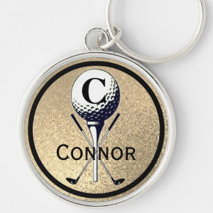 Monogrammed Golf T-shirt Gold Sleutelhanger