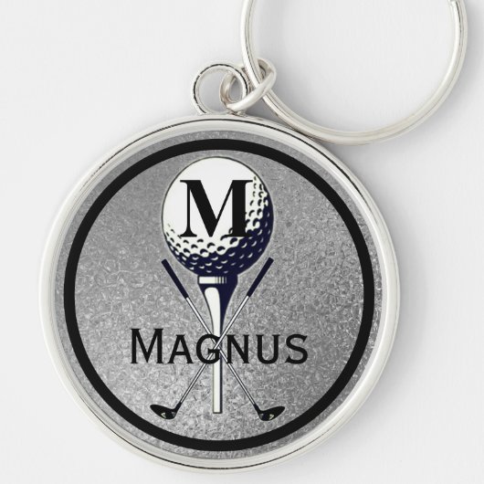 Monogrammed Golf T-shirt Silver Sleutelhanger (Voorkant)