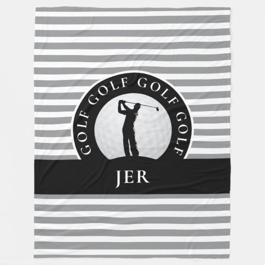 Monogrammed golfer grijs zwarte strepen voor hem fleece deken (Voorkant)
