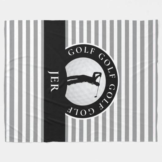 Monogrammed golfer grijs zwarte strepen voor hem fleece deken (Voorkant (Horizontaal))