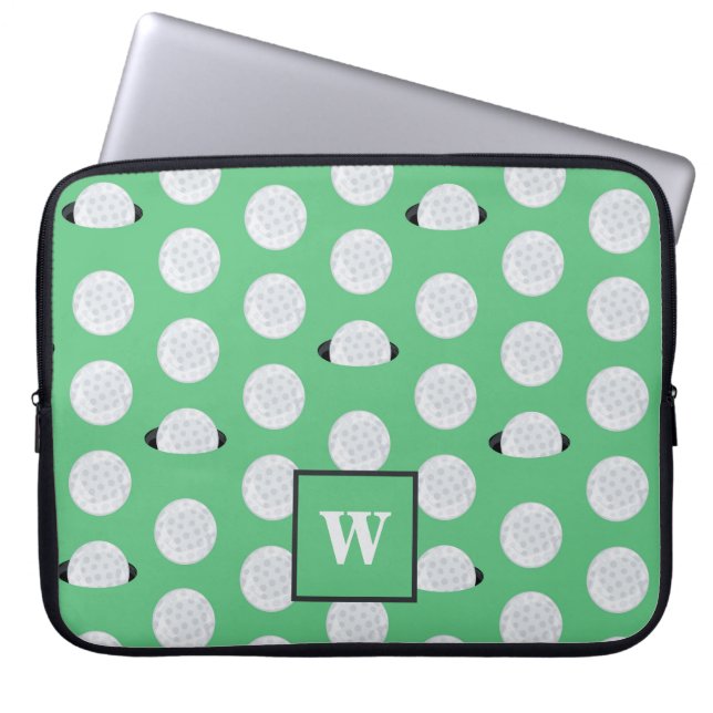 Monogrammed Golfer Hole In Een Golf Ballen Laptop Sleeve (Voorkant)