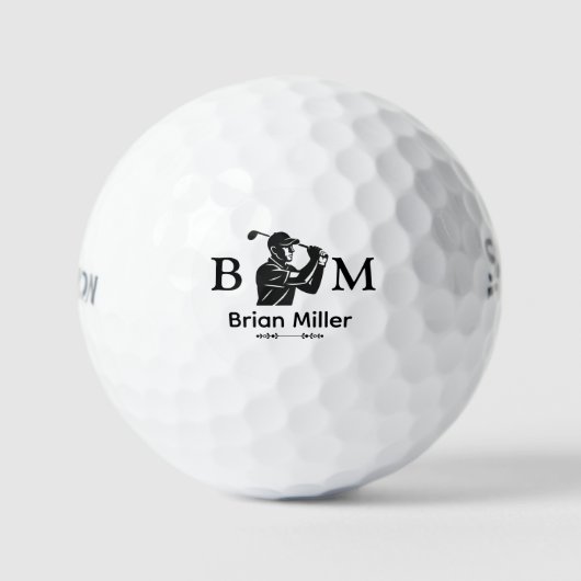 Monogrammed Golfer Naam Black Logo Golfballen (Voorkant)