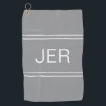 Monogrammed Golfer Sport Modern Professioneel Grij Golfhanddoek<br><div class="desc">Personaliseer uw golf accessoires met ons elegante monogram ontwerp. Dit strakke product laat je initialen zien in een wit schaduwlettertype op een lichtgrijze achtergrond, geaccentueerd door bijpassende strepen. U kunt het snel aanpassen met onze eenvoudige sjabloon door uw initialen te typen. Als je een andere kleur wilt, geen probleem. We...</div>