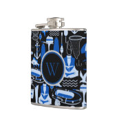 Monogrammed Gone Vist Blue Pattern Heupfles (Links)