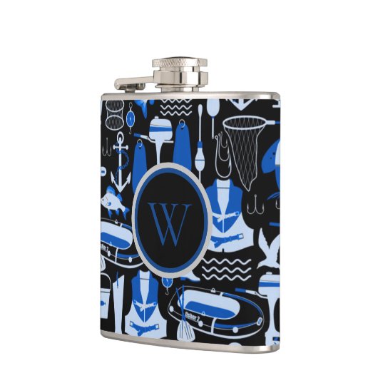 Monogrammed Gone Vist Blue Pattern Heupfles (Links)