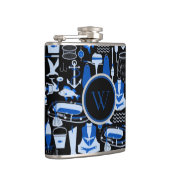 Monogrammed Gone Vist Blue Pattern Heupfles (Rechts)