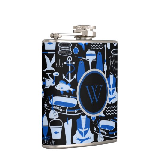 Monogrammed Gone Vist Blue Pattern Heupfles (Rechts)