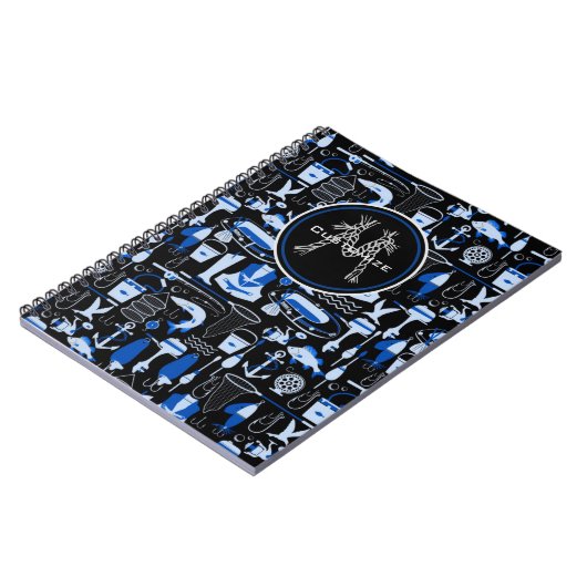 Monogrammed Gone Vist Blue Pattern Notitieboek (Linkerzijde)