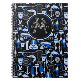 Monogrammed Gone Vist Blue Pattern Notitieboek