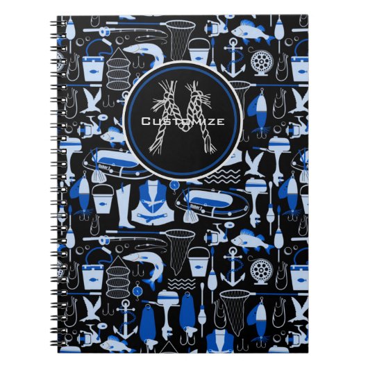 Monogrammed Gone Vist Blue Pattern Notitieboek (Voorkant)