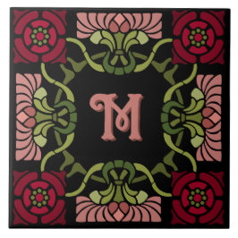 Monogrammed Gothic Art Nouveau Roos en Dahlia Reds Tegeltje
