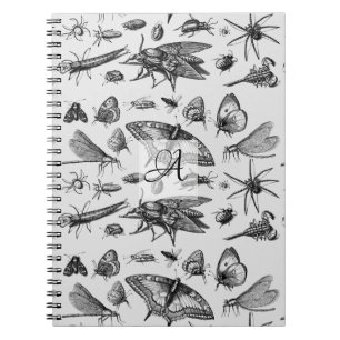 Monogrammed GOTHIC BUGS  Insect Black Notitieboek