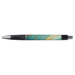 Monogrammed Goud & Blauwgroen Luxe Marmer Pen