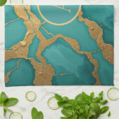 Monogrammed Goud & Blauwgroen Luxe Marmer Theedoek (Gevouwen)