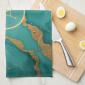 Monogrammed Goud & Blauwgroen Luxe Marmer Theedoek (Quarter Fold)