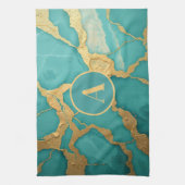 Monogrammed Goud & Blauwgroen Luxe Marmer Theedoek (Verticaal)