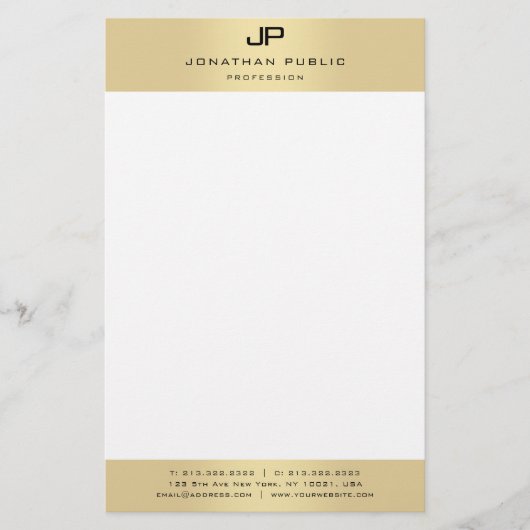 Monogrammed Goud Wit Moderne Elegante Sjabloon Briefpapier (Voorkant)