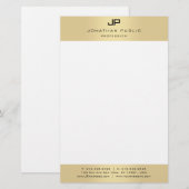 Monogrammed Goud Wit Moderne Elegante Sjabloon Briefpapier (Voorkant / Achterkant)