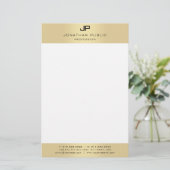 Monogrammed Goud Wit Moderne Elegante Sjabloon Briefpapier (Staand voorkant)
