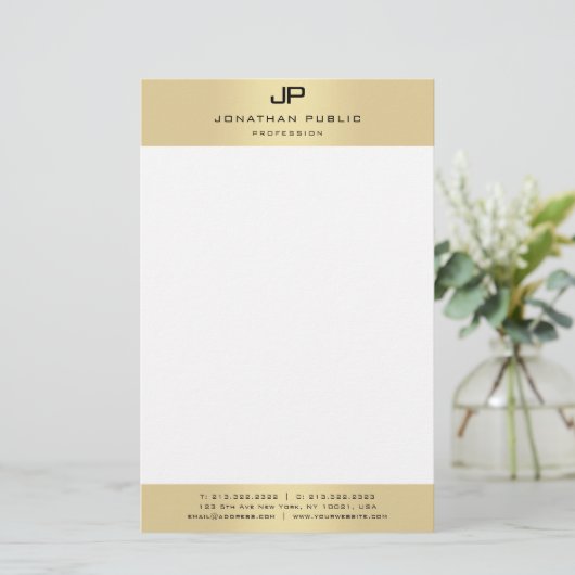 Monogrammed Goud Wit Moderne Elegante Sjabloon Briefpapier (Staand voorkant)