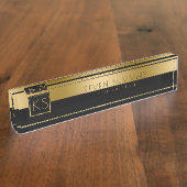 Monogrammed Goud & Zwart Modern Ontwerp Naambordje (Zijkant)