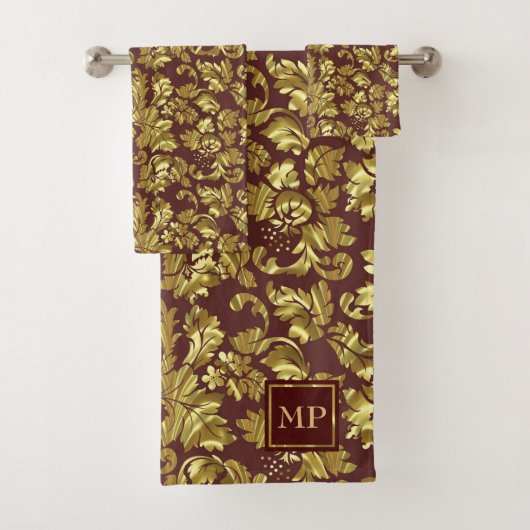 Monogrammed Gouden Bloemen Damast Bad Handdoek (Insitu)