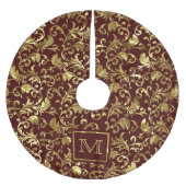 Monogrammed Gouden Bloemen Damast Kerstboom Rok (Voorkant)