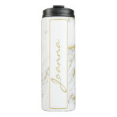Monogrammed gouden glitter op wit marmer thermosbeker (Voorkant)