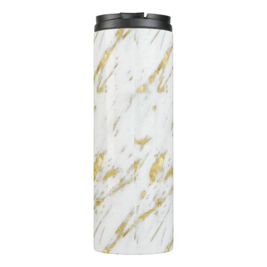 Monogrammed gouden glitter op wit marmer thermosbeker (Achterkant)