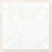 Monogrammed gouden glitter over wit marmer glazen onderzetter (Achterkant)