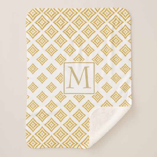 Monogrammed Gouden Glitter Rhomboid Sherpa Deken (Voorkant)