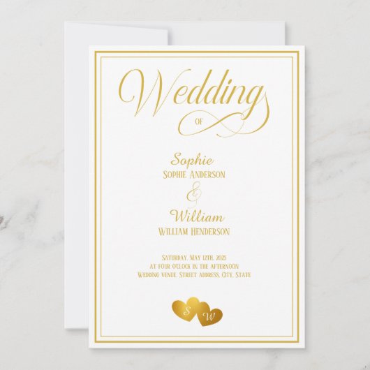 Monogrammed gouden hart bruiloft kaart (Voorkant)