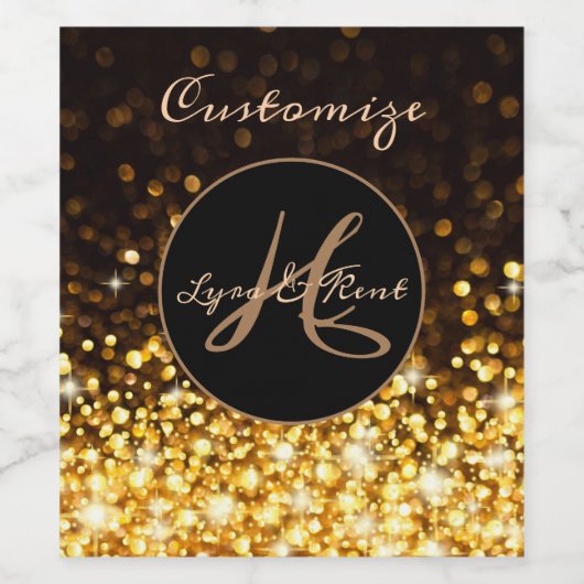 Monogrammed Gouden Sparkle Wijn Etiket (Enkel label)