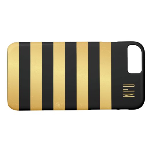 Monogrammed gouden strepen over zwarte achtergrond Case-Mate iPhone case (Achterkant (Horizontaal))