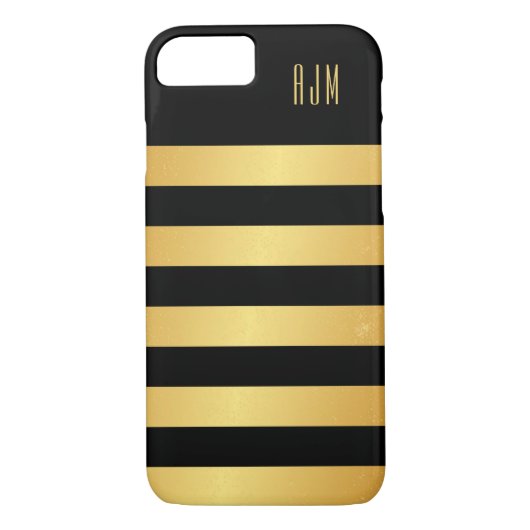 Monogrammed gouden strepen over zwarte achtergrond Case-Mate iPhone case (Achterkant)