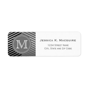Monogrammed Gray and Black Chevron Etiket