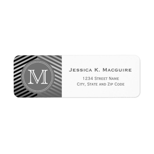 Monogrammed Gray and Black Chevron Etiket (Voorkant)
